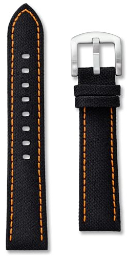 Cinturino per orologio in tela nera | 18 mm, 20 mm, 22 mm, 24 mm | Cuciture nere, grigie, bianche, blu, gialle, arancioni e rosse | Nylon di qualità | Cinturino di ricambio in tela da corsa | Barre a
