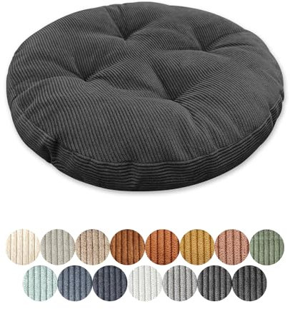 Lsjoaw Sitzkissen Rund 60cm Dicke 6cm 1 Stück Bodenkissen Rund Sitzpolster Stuhlauflage Sitzpolster Stuhlkissen Polster Auflage für Wohnzimmer Büro Konferenzraum Cordstoff （Schwarz）