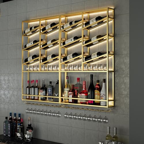 Botellero de metal montado en la pared,estante de vino industrial de pared Con porta copas,mini bar estante decoración para copas de vino,Botellero Vino de Pared para Vinoteca,para Cocina Despensa Bar