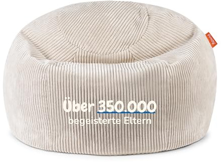 Funzy Sitzsack für Kinder aus Cord mit Füllung aus Schaumstoff, Kindersitzsack für Mädchen und Jungen aus hochwertigen Materialien, Oeko-TEX 100 Zertifiziert mit 3 Jahre Garantie, Creme Beige