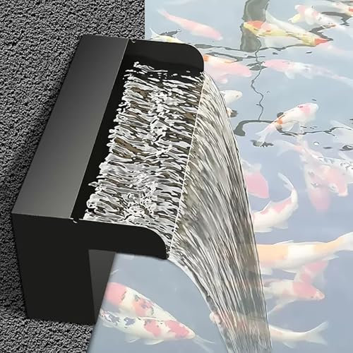 Fontaine de Piscine Noire avec déversoir de Cascade d'étang, Fontaine Cascade en Acier Inoxydable pour décoration intérieure/extérieure, pour Jardin, Patio et arrière-Cour (60 cm)