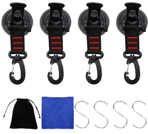 Hazrcvr Saugnapf Camping Set 4 Stück Saugnapf Haken Camping mit 4 S-Haken Starke, Saugnapf Anker mit Befestigung, Saugnapf Befestigung Haken, Camping Saugnäpfe,Vakuum Camping Saugnapf Haken für Auto