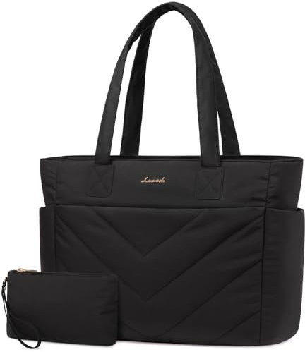 LOVEVOOK Laptoptasche Damen 15,6 Zoll, Shopper Tasche Handtasche Groß Arbeitstasche Puffer Bag, Lehrertasche Schultertasche Tote Handbags Women für Uni Business Schule, Schwarz