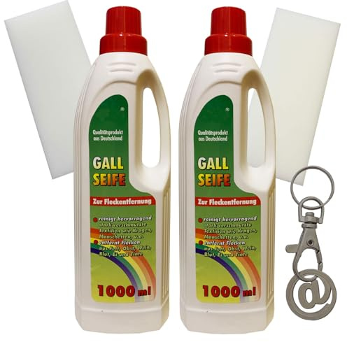 ILODA® 2x 1Liter Gallseife zur Fleckentfernung + 2x Schmutzradierer + Einkaufswagenchip (Zitrone, Flüssigkeit, 2000 ml, Biologisch abbaubar, Fleckentferner)