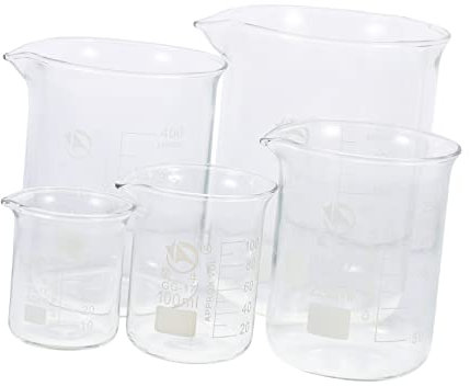 Cabilock Lot De 5 Gobelets Doseurs En Verre Borosilicaté Résistants Aux Hautes Températures Avec Échelles Pour Utilisation En Laboratoire