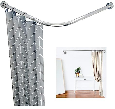 Duschvorhangstange L Form Verstellbar, 304 Edelstahl Duschstange für Ecke für Umkleidekabine,Dehnbar Winkelduschstange für Badewannen Bohren Oder Ohne Bohren(Size:90-130 * 90-130cm,Color:Sliver)