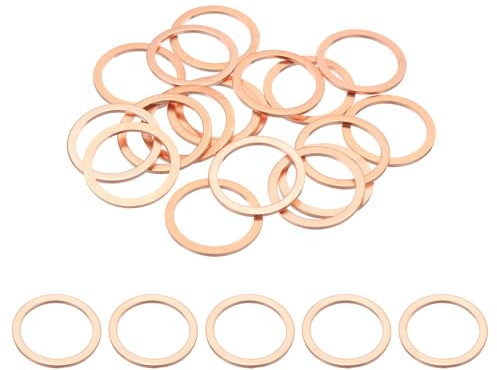 PATIKIL 18Pz Rondelle Rame M22, Rondelle Piatte in Rame M22x28x1.5mm Kit Rondella Tenuta Assortimento Metallo, Tappo di Scarico olio Anello di Guarnizione per Autoveicoli, Viti e Bulloni