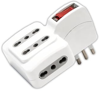 V-TAC Adattatore Tripla Presa Elettrica 4 Posti con Interruttore Salvaspazio - 2 Prese Laterali 10/16A Bipasso e 2 FrontalI 10/16A Bipasso - Multipresa Elettrica per Casa, Ufficio,Spina 10A - Bianco