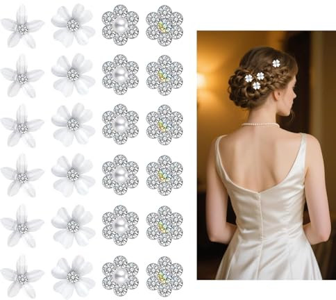 24 pinzas para el cabello en forma de flores blancas con diamantes de imitación, mini pinza para el pelo flor pinzas decorativas de metal para boda, accesorio para el cabello boda diario fiesta -4