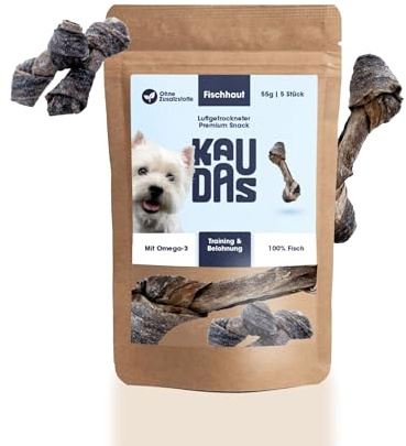 KAUDAS Fischhaut Fit-Knusper Twists – 2 x 55 g Kausnack Hund aus 100% luftgetrockneter Kabeljau Fischhaut, Hundeleckerli zum Knabbern, reich an Omega-3, Vitamin E, Kollagen – ohne Zusatzstoffe
