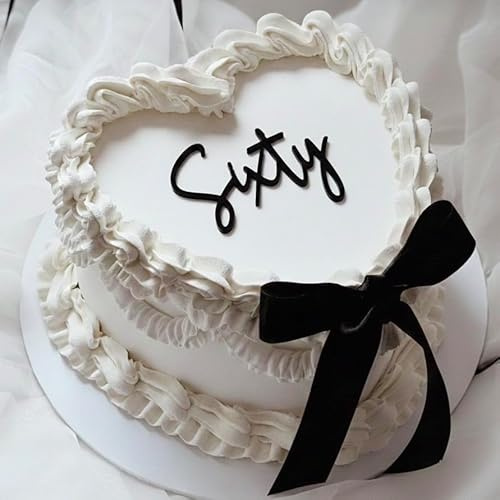 Sixty Cake Topper – 60th Birthday Cake Charm, Black Gloss Acrylic, 3mm Thick, Premium Laser Cut Decoration for Sixtieth Celebration Lambeth Style