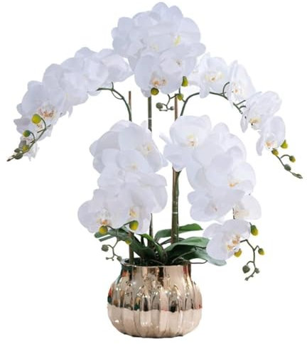 SdaryWare Fleur Artificielle en polyuréthane, orchidée Artificielle avec Vase en céramique, Fleurs artificielles Phalaenopsis en Pot, 68 cm, Fausses Fleurs