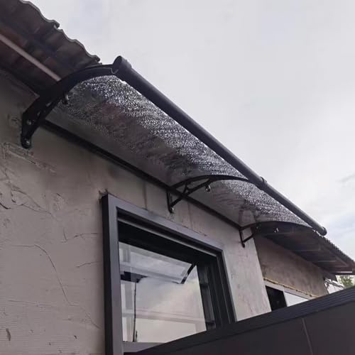 Marquise Solaire Abri Banne Entrée Protection,Auvent Marquise d'Entrée Protection UV,Pluie,Neige,Auvent de Porte et Fenêtres en Polycarbonate et Support en Aluminium Noir (120x70cm/47 x28)