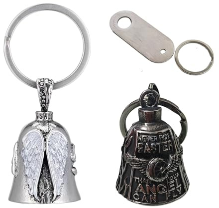 Lot de 2 clochettes de moto, porte-clés avec crochet de suspension pour motards, sonnette de vélo, porte-bonheur et accessoires de moto, cloche de protection ange