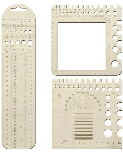 Knitting Needle Gauge, 3 Stück Stricknadelmaß aus Holz Knitting Strickwerkzeug Nadelmaß für Häkelnadeln Stricknadel Lineal Ruler Strickzubehör zur Messung des Strickgrades
