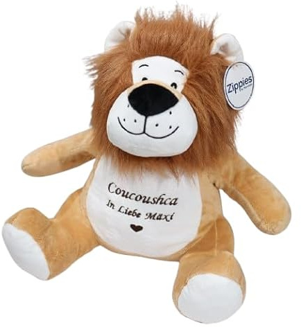 Generisch Personalisiertes Löwe Kuscheltier (42 cm) – Plüschtier mit Bestickung – Wunschname & Datum – Geschenk zur Geburt, Taufe, Geburtstag (Braun - Löwe, L)