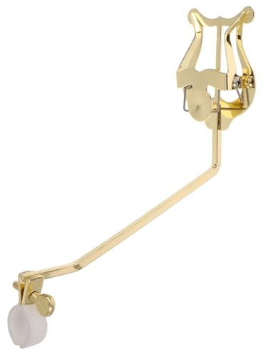 Goldener Posaunenlyra Notenhalter Clip für Blasinstrumente | Metall und Kunststoffklemme, Verstellbarer Winkel und Höhe, für Anfänger
