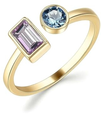 Whoiy Trauring Gelbgold 750, Verlobungs Ring Echtgold 18k Offen mit Amethyst Bandring Gold Damenring Größe 63 (20.1)