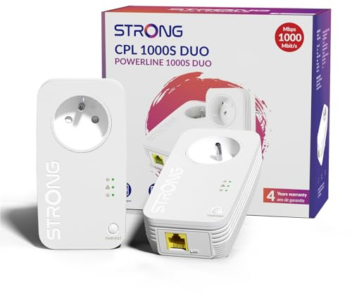 Strong CPL AV1000 Mbps, Prise Intégrée, Box CPL HomePlug AV2, Port Ethernet Gigabit, Plug & Play, Compatible avec Toutes Les Box, Mode économie d’énergie, Sécurité à Une Touche, Kit de 2 (PL1000S)
