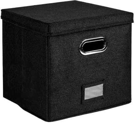 WAJJWI Foldable Vinyl Record Storage Box Portables Multi-Functional Organizer with Lid for 12 In Albums Records Crate LP Album para Discos(Black)
