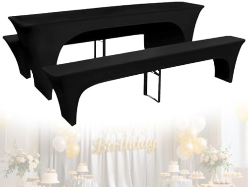 Stretch Bierzeltgarnitur, 3-Teiliges Set Hussen Bierzeltgarnitur, 220 X 50 X 70 Cm Elastisch Biertischhussen, Bierbank Hussen, Bierbankhussen Bankgarnitur Für Hotel, Hochzeit, Meeting, Schwarz