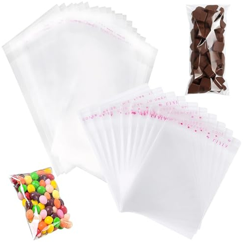 400 Stück Cellophantüten Selbstklebend, Transparent Zellophantüten Selbstklebend, Celofantüten, Zellufantüten, Cellophanbeutel für Süßigkeiten, Kekse, Kerzen und Schokolade 8x20cm,10x18cm