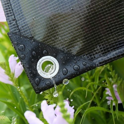 Telo Impermeabile Esterno Telone Retinato Trasparente con occhielli, Telo trasparente Rinforzato PVC 0.39mm, Telone Antistrappo nero per Barche Piscina Bianca(Nero,2x2 m)