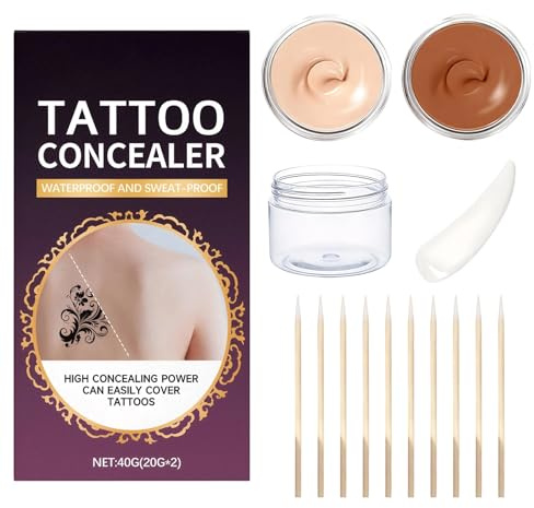 1Stück Tattoo Make Up Cover Wasserfest Narben Abdecken Wasserfest Tattoo Abdeckung Hohe Deckkraft Enthält Zwei Farbtöne (Hell Und Dunkel) Langanhaltende Wirkung Sanft Und Reizfrei Mit 12 Zubehörteile