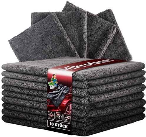 ToolSpace Mikrofasertücher Auto Poliertuch 10 Stück Lackpflege Autopflege | doppelseitige Autowasch Poliertücher Fusselfrei & Extreme Saugkraft Allround KFZ Microfasertuch Lackschonend 320 GSM 40x40