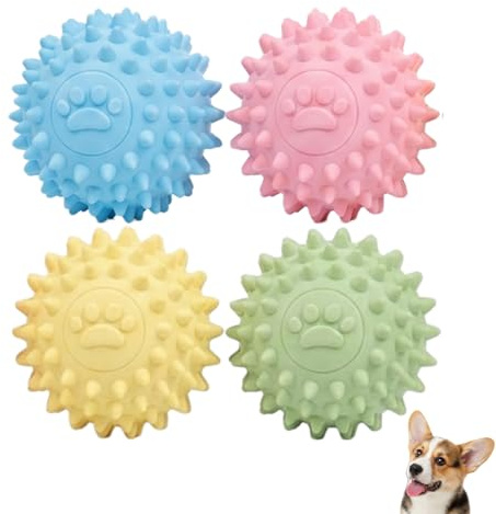 InekoAgua 4-Pack Silent Spiky Dog Balls, Durable TPR Rubber Teething Toy Set for Boredom, Squeaker-Free Dental Care Massage Grinding Teeth Pack for Small to Medium Dogs