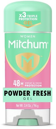 Mitchum Women’s Antiperspirant Deodorant Gel Stick, Powder Fresh Scent, 48HR Sweat & Odor Protection, Triple Odor Defense, Alcohol-Free, 3.4 oz