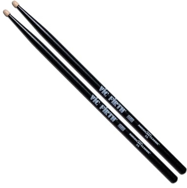 Vic Firth American Classic 5AB - Baquetas, Nogal Americano, Punta de Madera, Color Negro