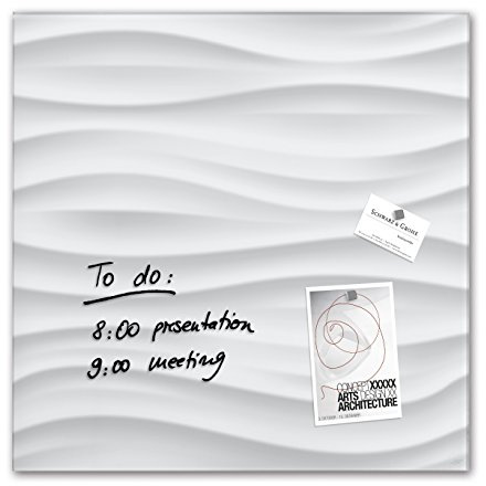 SIGEL GL256 Premium Glas-Magnettafel 48 x 48 cm Motiv White-Wave hochglänzend, SGS geprüft, einfache Montage, incl. 3 Magnete, Artverum