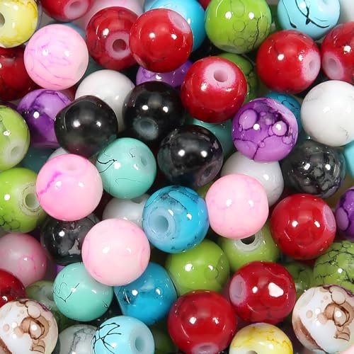 TOAOB 100pcs Perles de Verre Effet Marbre 6mm Rondes Couleur Mélangée pour Fabrication de Bijoux DIY Bracelets Colliers Artisanat