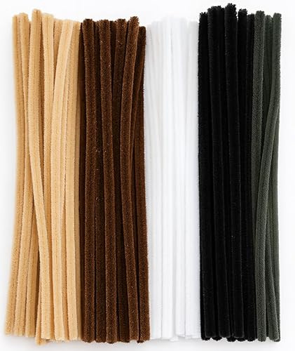 Pipe Cleaners for Craft – 100 Brown Thick Pipe Cleaners Black White & Grey | Beige Natural Neutral | Long Chenille Stems 30cm x 6mm for Flowers, Felting & Kids Crafts