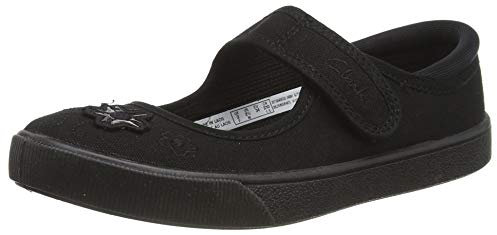 Clarks Girl's Hopper Go Ballet School Shoes, Black Fabric, 12 UK Child