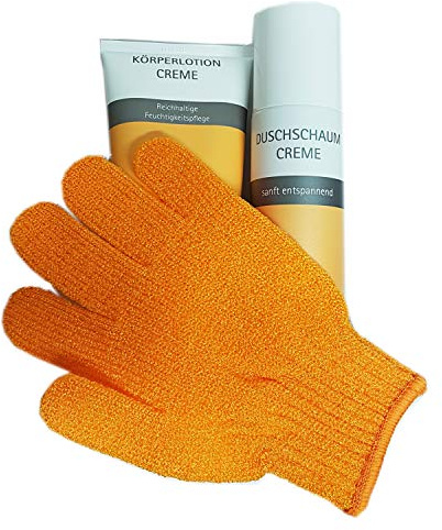 Kroppslotion och duschskum Creme av spetsar i setet med gratis massagehandske