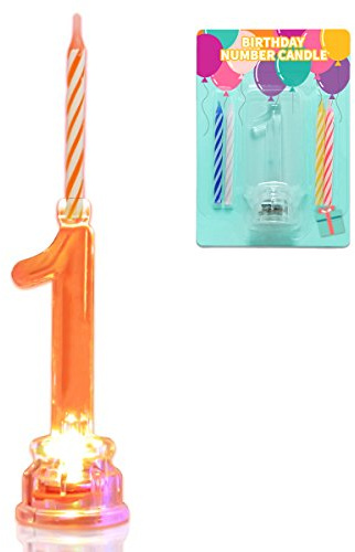 Novelty Place Birthday Number Candle Set, Flashing Multicolor Changing LED Birthday Cake Topper with 4 Wax Candles (Number 1)