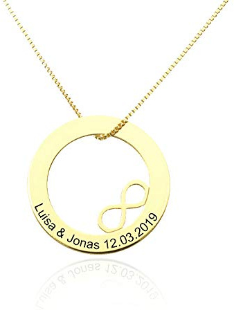 Personalisierte Infinity Unendlichkeitszeichen Anhänger Halskette, 925 Silber/vergoldet mit Gravur als Namenskette Lieblingsstück für den Lieblingsmensch, das Geschenk für die Frau oder Freundin