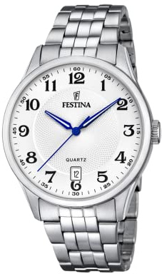 Festina Herren Uhr Analog aus Edelstahl 316L Silber - Quarzwerk - Kalender - Mineralglas mit hoher Widerstandsfähigkeit - Wasserdicht bis 5 ATM F20425/1