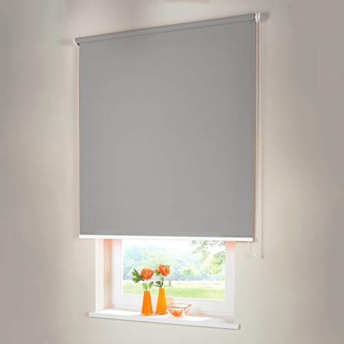 Sonnenschutz-HH® - Seitenzugrollo Verdunkelungsrollo - Außenmaß Breite 190 x 230 cm Höhe grau - Lichtundurchlässig Blickdicht Rollo für Abdunkelung Kettenzugrollo inkl. Universalträger