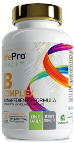 Life Pro B Complex 60 Cápsulas | Complejo Vitamínico con Vitaminas B1, B2, B3, B5, B6, B9, B12, C y E, Suplemento Antioxidante Natural, Protege Organismo y Previene Lesiones Musulares