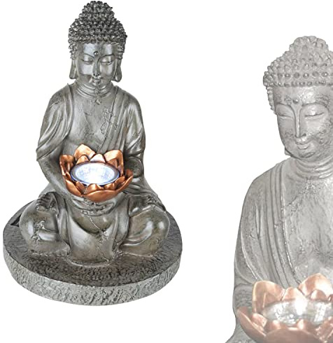 Lampe solaire LED Bouddha avec coque - Lampe solaire de jardin pour l'extérieur - Figurine de décoration de jardin (IP44, LED, taille : env. diamètre 20 cm x hauteur 29,8 cm)