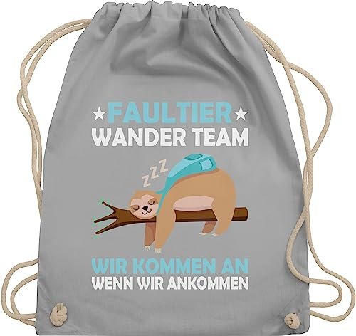 Turnbeutel Rucksack - Sprüche Statement mit Spruch - Faultier Wander Team Hiking - Unisize - Hellgrau - beutel sprüche. für wanderer tasche kordelzug tanzen, wandern lustig stoff damen