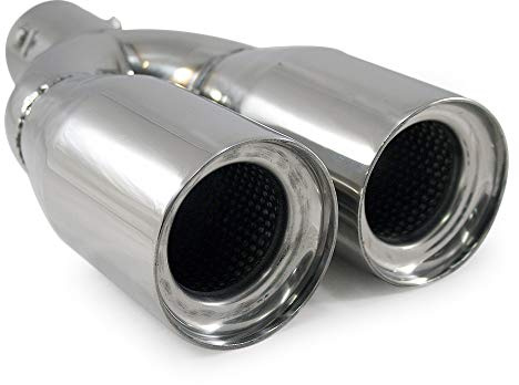 Universell Auspuffblende Doppelrohr Endrohr Edelstahl Auto Endrohrblenden Auspuffendrohr Tuning Schalldampf Blende Sport Rund Chrom