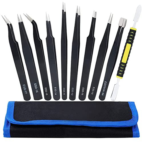 Precision ESD Tweezers Set, Anti-Static Stainless Steel Tweezers Set Kit Perfect for Electronics, Craft, Jewellery, Soldering, Laboratory Work and Detailed Work 10pcs