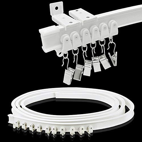 Ceiling Curtain Track, Flexible Bendable Drop Sliding Ceiling Curtain Track Room Divider Curved Ceiling Track System With Clips 9.81Ft Alloy Plastic Curtain Track Ceiling Wall Mount For Bay Window,3m