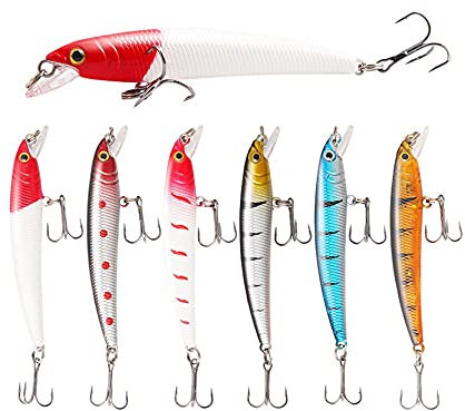 FNAPE Angelköder 6er Set, 8CM 5G Kunstköder Raubfisch Raubfischköder Oberflächenköder Swimbait Wobbler Köder Rotierender Schwimmköder Süßwasser Salzwasser Barsch Forelle Hecht Zander