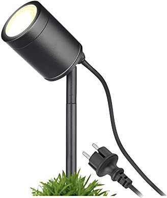 lambado® Kompakte Gartenleuchte mit Erdspieß inkl. LED 5W warmweiss dimmbar - Schwarze Gartenstrahler wasserfest IP67 für außen - schwenkbar inkl. 1,5m Kabel mit Stecker