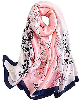 WEIGEER Foulard en soie femmes châle Écharpe en soie Silk Scarf Women Chiffon Shawl White Neckerchief Head Wrap Thin Scarf Beach Hijab Belt Vintage Bridal Shawl Binder (Rose)